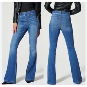Spanx Shaping EveryWear Flare Jeans Pull On Denim Blue Size L *EUC